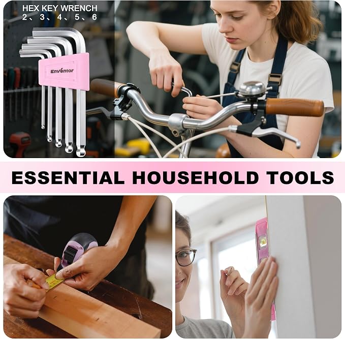Enventor Tool Set with Fitted Storage Case, 146 Pieces, Pink | Chrome-plated Steel Tools, Non-slip Rubber Handles, for Home Repairs, DIY Projects and Appliance Maintenance