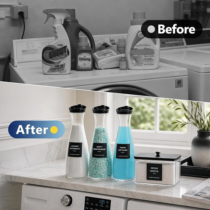 3 +1 Pack Laundry Detergent Dispenser with Dryer Sheet Holder | 54OZ Large Capacity Liquid Laundry Soap Dispenser, Black Laundry Room Organization and Storage for Powder and Fabric Softener