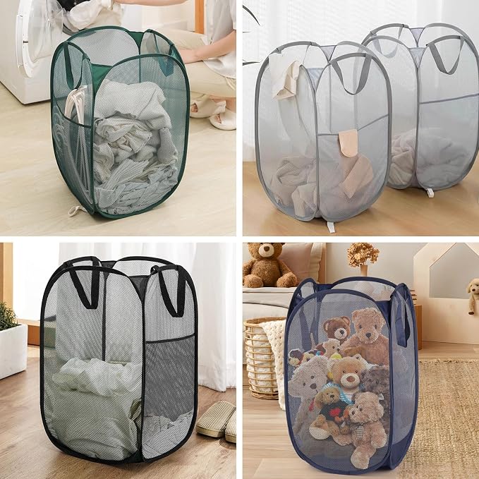 4Pcs Pop Up Laundry Basket Set, Collapsible Pop Up Hamper in 4 Colors, Mesh Laundry Basket for Home, Dorm, Travel & Storage