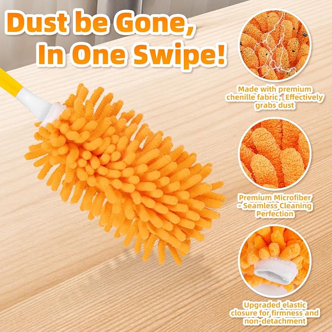 4 Pack Reusable Duster Refills Compatible with Swiffer Duster | Washable 360 Heavy Duty Microfiber Dusters, Include 1 Handle & Laundry Bag, Home & Office Cleaning and Dusting