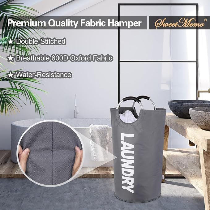 2-Pack XXL Laundry Basket, Big Laundry Hamper Bag, Handles, 130L Dark Grey | Freestanding Tall Dirty Clothes Hamper, Collapsible and Portable Laundry Bin for Dorms and Bedrooms, Thick, Sturdy Fabric