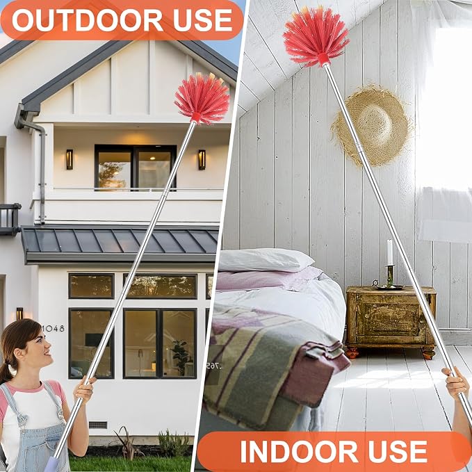 Cobweb Duster with Extension Pole, 59" Adjustable Spider Web Brush | Washable Duster with Medium-Stiff Bristles for Ceiling Fan, High Ceilings, Blinds, Furniture, Kitchen, and Home Cleaning