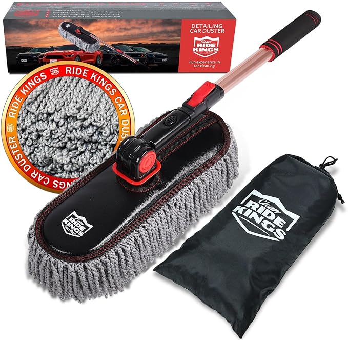 Extendable Exterior Car Duster - Washable Microfiber | Lightweight sweeper for fast dirt removal. Reusable & easy to clean. Storage bag included. Fits auto, RV, truck, motorcycle.