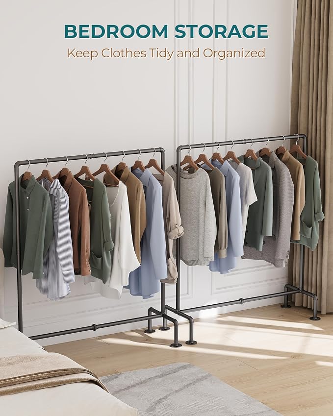 OROPY Clothing Rack, 2 Pack Heavy Duty Clothes Rack Freestanding | Industrial Pipe Clothing Rack Free Standing, Detachable Clothes Rack, Garment Storage, Max 247lbs, Easy Easy Assembly, Black