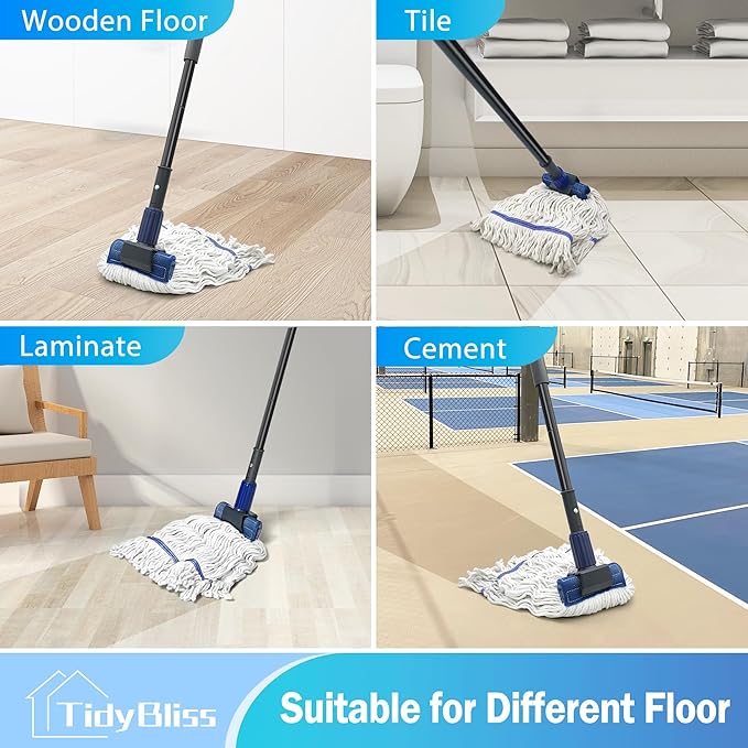 Commercial Mop Heavy Duty, 57.5 inches Long Handle Large Looped-End Industrial String Mop, Professional Dry Wet Cotton Mop for Cleaning Concrete Tile Hardwood Floor Shop Office Garage