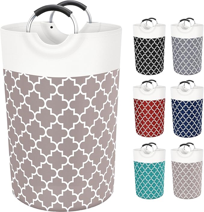 Large Laundry Basket, 115L Tall Collapsible Hamper with Handles, Khaki | Freestanding Laundry Hamper, Waterproof Dirty Clothes Storage Bag for College, Bathroom, Foldable Washing Bin for Travel