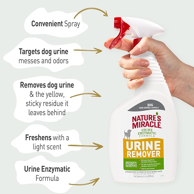 Nature's Miracle Dog Urine Remover, Enzymatic Cleaner, 24 oz | Removes Dog Urine & Yellow Sticky Residue, For Use on Multiple Surfaces, Safe For Pets and Home*, Freshens With Light Scent