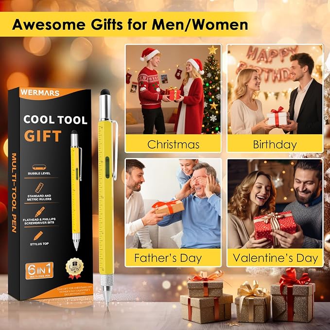 Fathers Day Mens Gift-6 in 1 Multitool Pen, Birthday Gifts for Men, Fathers Day Dad Gifts for Him Adults Husband, Boyfriend, Grandpa,Christmas Gadgets Gift from Daughter Son Kids