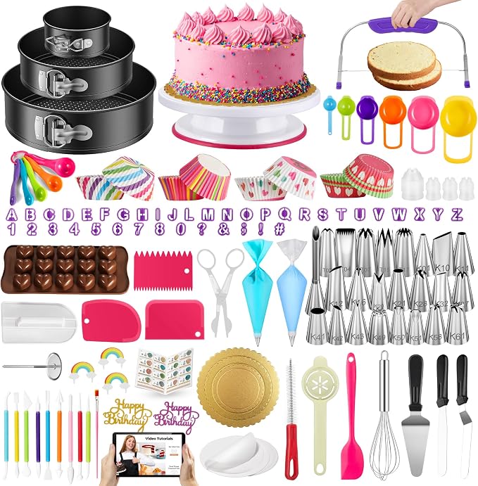 Kootek 700pcs Cake Decorating Kit, Baking Supplies with Springform Pans, Cake Turntable for Decorating, Piping Tips Set, Pastry Bags, and More Baking Tools for Mother's Day