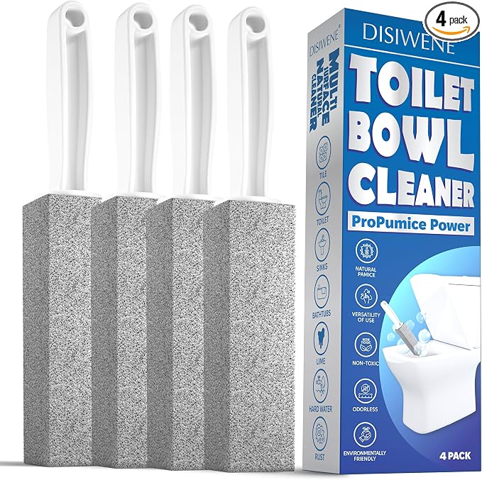 DISIWENE Pumice Cleaning Stone with Handle Toilet Bowl Cleaner Hard Water Ring Remover for Bath/Pool/Kitchen/Household Cleaning (4, 4 Pack with Handle)