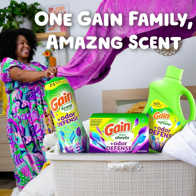Gain Super Fresh Blast Liquid Odor Defense Fabric Softener, 140 FL OZ 190 Load, Softening Laundry Conditioner for 2 in 1 Freshness plus Odor Protection