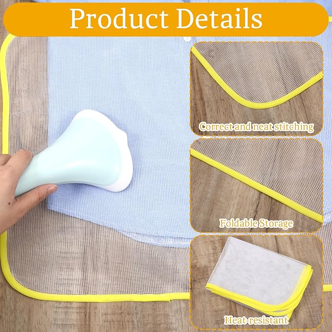 2 Pack Pressing Cloth for Ironing, Pink and Yellow Ironing Cloth to Protect Clothes, Heat Resistant Mesh Iron Mat Pad for Sewing Ironing Fabric Protect