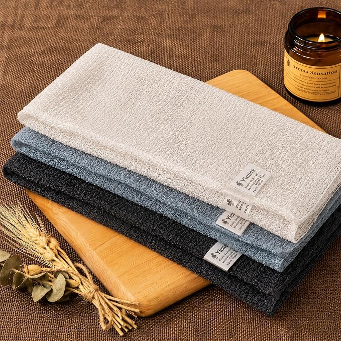 3 PCS Exfoliating Washcloth Towels - Exfoliating Body Scrubber Exfoliator, Back Scrubber for Shower Bath Use, Japanese & Korean Scrub Wash Cloths, Loofah Lufa Sponge Washer for Women Men