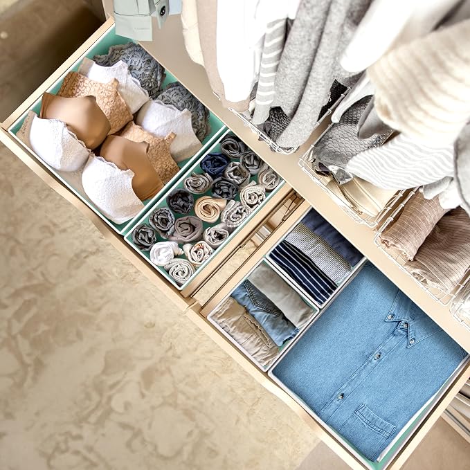 Simple Houseware Underwear Drawer Organizer, Set of 6, Turquoise | for Lingerie/Undergarment/Bra/Panty/Sock/Onesie