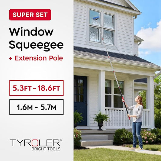 Tyroler Professional Window Squeegee with Extension Pole | Squeegee for Windows Cleaning | Outdoor Window Cleaner Tool, Windows Washing Kit with Extension Pole | Window Cleaning Kit (18.6 feet)