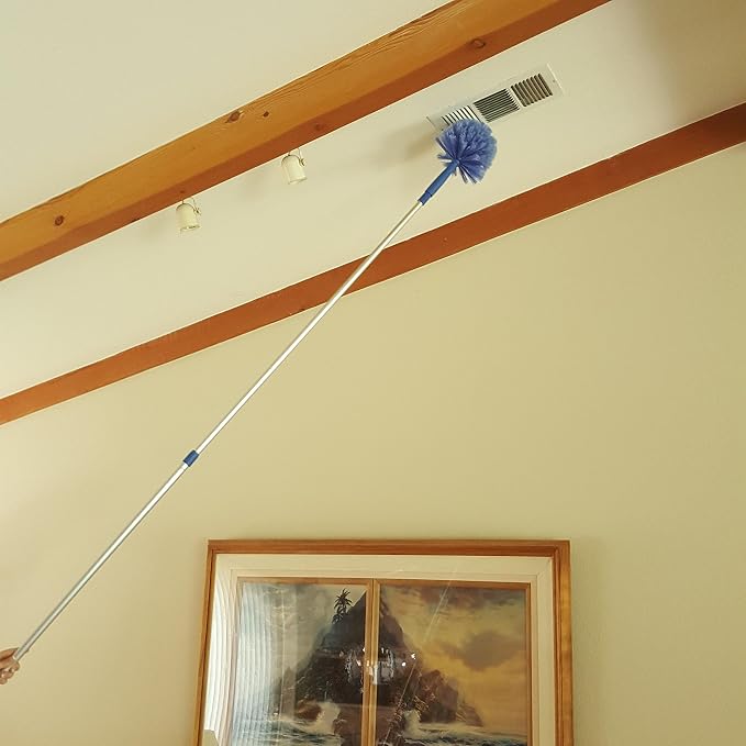 Cobweb Duster, Extendable Reach 20 feet, Ceiling Fan Duster | 3-Stage Aluminum Telescoping Pole | Medium Stiff Bristles | Long Handle Webster Duster for Cleaning | U.S Duster Co.