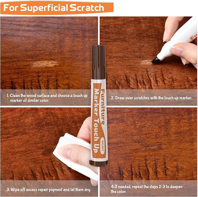 Wood Furniture Repair Kit- Set of 28 - Touch Up Markers | Fillers with Wood Putty - Repair Scratch, Cracks, Hole, Discoloration for Wooden Door, Floor, Table, Cabinet