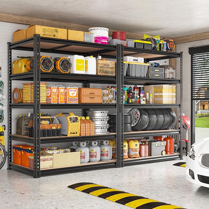REIBII 2400LBS Garage Shelving 5 Tier Storage Shelves Heavy Duty, Adjustable Metal Shelving Unit,Garage Shelves for Basement,Warehouse,Pantry,Closet,Kitchen 72" H x 36" W x 16" D,2 Pack | Heavy Duty