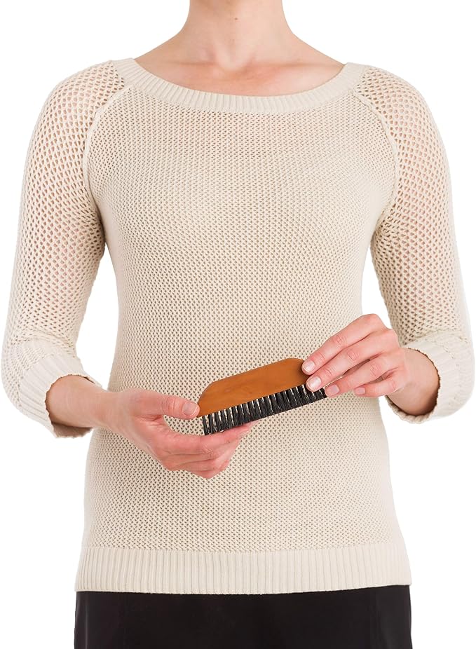 Redecker Natural Pig Bristle Pocket Clothes Brush with Oiled Pearwood Handle, 5-1/2 inches, Versatile Compact Hand Brush Removes Lint, Pilling and Debris from Garments, Made in Germany