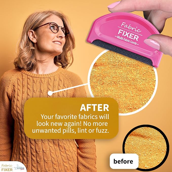 Multi-Fabric Depilling Comb for Sweater Pills and Fuzz (2-Pack Pink) Manual Fabric Defuzzer Wool Lint Shaver Comb Scraper for Clothing, Fleece, Furniture, Sheets and Other Fabrics