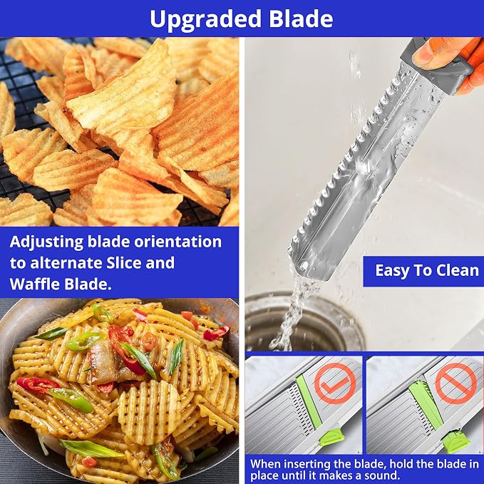 24-In-1 Mandoline Slicer with Waffle Fry Cutter Blade, Adjustable Mandoline Slicer for Kitchen, Safe Mandoline Food Slicer, Mandolin, Food Chopper- Potato, Tomato, Carrot and Onion Cutter