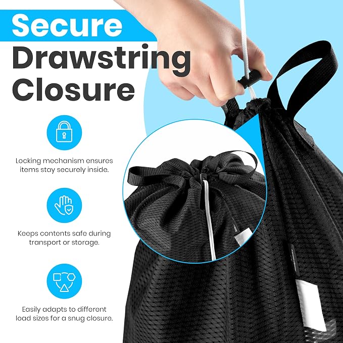 Handy Laundry Mesh XL Laundry Bag 24"x36" with Shoulder Strap, Black | XL 24x36 Mesh Laundry Bag, Handles & Shoulder Strap, Breathable, Machine Washable, Dorm Travel Bedding, Black