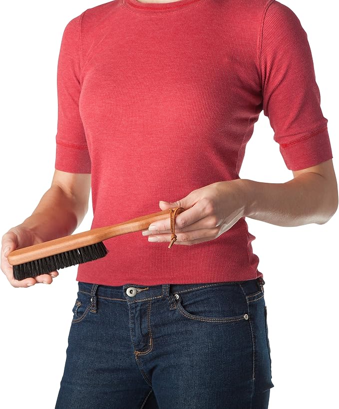 Redecker Clothes Brush with Pearwood Handle, 10-1/2 inches, Natural Bristles Clean Upholstery and All Types of Fabric Gently and Effectively, Hanging Loop for Storage, Made in Germany