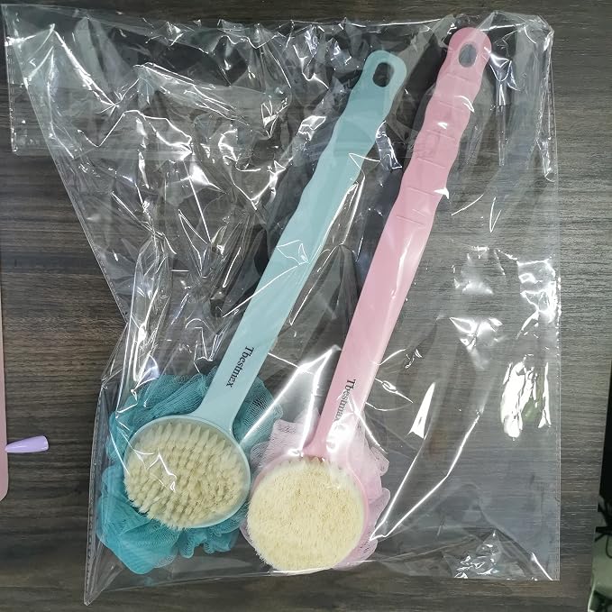 Tbestmax Loofah Back Scrubber Long Handle Shower Body Brush with Soft Mesh Sponge for Women Skin Exfoliating Bath, Massage