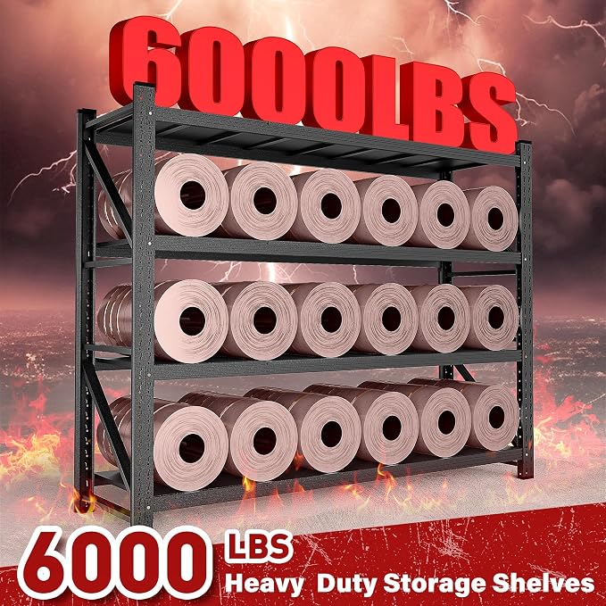 6000LBS Heavy Duty Garage Shelving Units,79" Wide & Deep Storage Shelves,Black Metal Garage Shelves,Large Storage Rack,Steel Shelf,Industrial Shelving for Shop,Warehouse,Basement,79" W x 24" D x 79" H