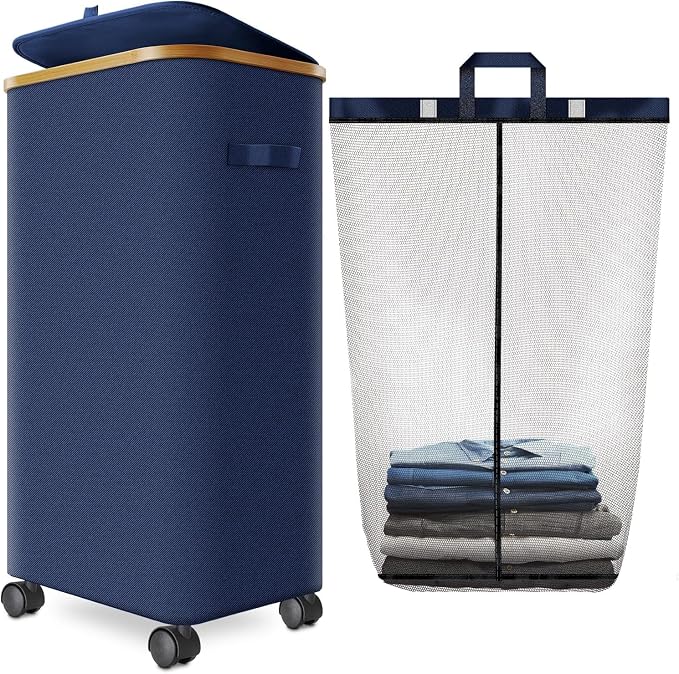 Laundry Hamper with Wheels, 75L Rolling Laundry Basket with Lid | Clothes Hampers for Laundry with Inner Bag, Dirty Clothes Hamper for Bedroom, Dorm, Bathroom, Laundry Room