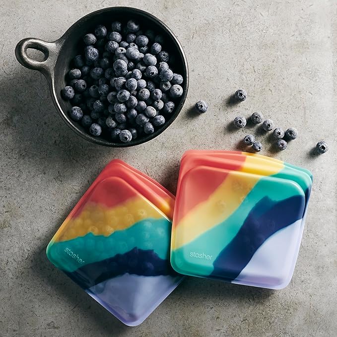 Stasher Silicone Reusable Storage Bag, Sandwich Bag, Reusable Freezer Bags, Microwave, Dishwasher, Oven Safe, Sous Vide, Lunch Container, Eco Friendly, Leak-free, Food Storage Bags, 28 oz, Rainbow