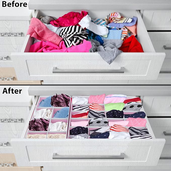 Simple Houseware 4-Pack Drawer Organizer Set for Underwear/Socks/Bra, Pink | Closet Dividers for Underwear, Socks, Bras, Scarves, Ties - Foldable Non-Woven Storage Boxes