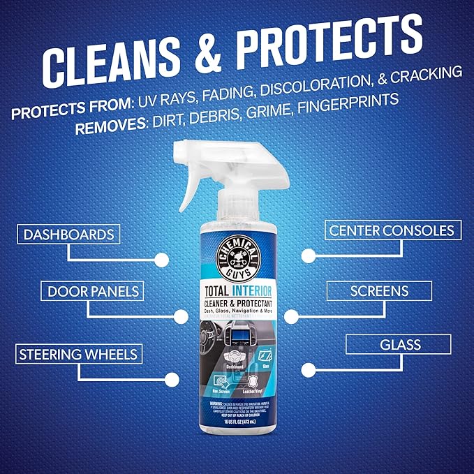 Chemical Guys, Total Interior Cleaner & Protectant, Leather & Vinyl, 32 oz | Cleans dashboards, seats, door panels, trim and glass in one step, leaving a fresh, streak-free, factory-style look
