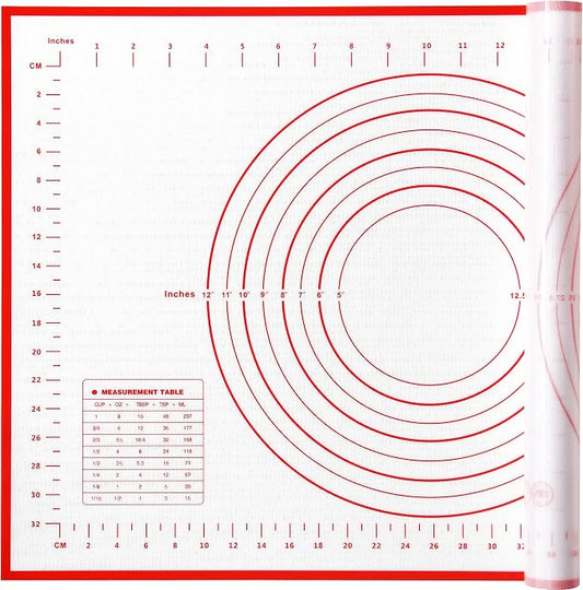 Yansumi silicone pastry non stick baking mat with measurement fondant mat with three sizes for silicone baking mat, counter mat, dough rolling mat,fondant/pie crust mat (Red, 24"L x16"W)
