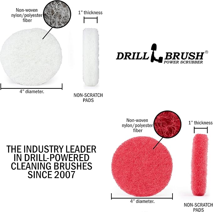 Drill Brush Power Scrubber Pads - Shower Cleaner - Hard Water Stain Remover | Bath Mat - Baseboard Cleaner - Vinyl Flooring - Bathroom - Cleaning Supplies - Bathtub - Bathroom Sink - Tile Cleaner