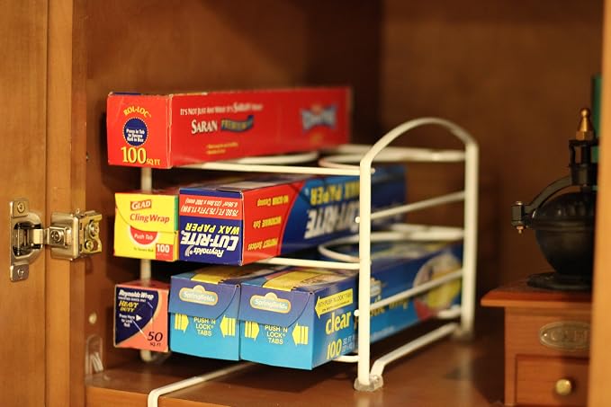 Deco Brothers Wrap Organizer Rack for Kitchen Cabinet, White | for Small / Standard Box, Height Clearance 2-1/2"