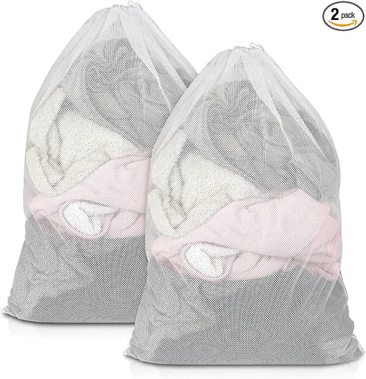 2 Pack Mesh Laundry Bags 23x34 Inch Drawstring Locking for Travel Home | Mesh bags with locking drawstring, Tear-resistant for blankets & towels, Lightweight foldable for travel/dorm