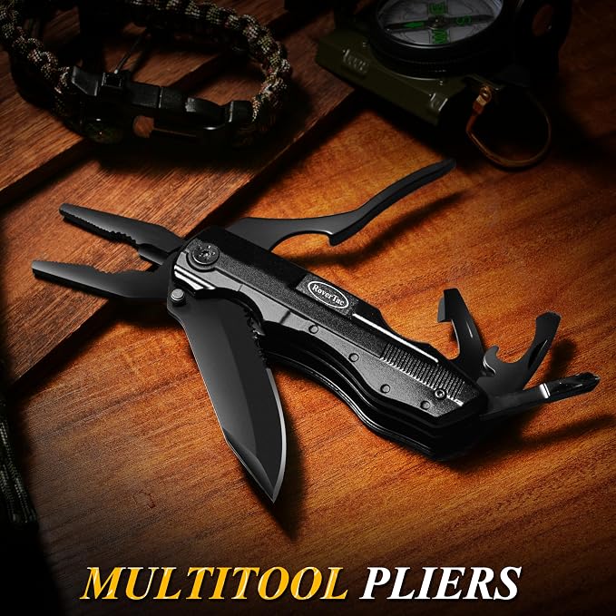 Pocket Knife, 15-in-1 Multitool with Pliers, Bottle & Can Opener, 9 Screwdriver Bits, Locking Mechanism & Nylon Sheath - EDC Multi Tool for Camping, Hiking & DIY, Gift for Men & Dad