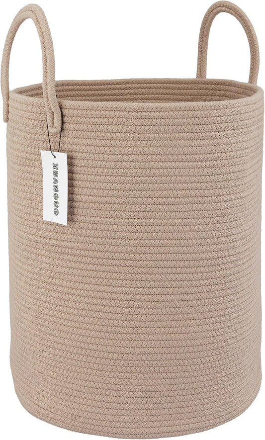 XUANGUO Cotton Rope Laundry Basket Hamper for Clothes, Konjac | Woven Storage Basket for Living Room Bedroom Boho Tall Rope Baskets for Blanket Toys Pillow Towels Baby Nursery Hamper Bin