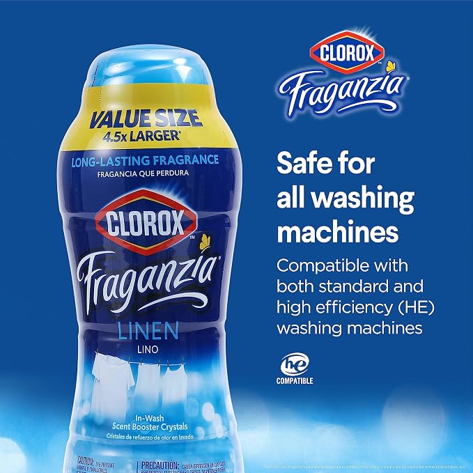 Clorox Fraganzia In-Wash Scent Booster Crystals, Linen Scent, 70 Oz Bottle | In-wash fragrance beads, HE compatible, safe for all fabrics and colors, long-lasting freshness