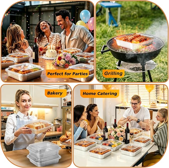 8x8 Aluminum Foil Pans with Clear Lids - 20 Pack Square Disposable Baking Cake Pans Tin Foil To Go Food Containers for Cooking, Heating, Storing, Meal Prepping