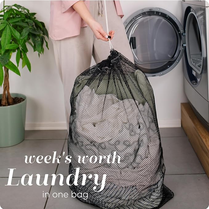 Handy Laundry Mesh XL Laundry Bag 24"x36" 2-Pack, Heavy Duty, Black | 2-Pack, XL 24x36 Mesh Laundry Bag, Secure Drawstring, Heavy Duty, Machine Washable, for Delicates Dorm Travel Storage, Black
