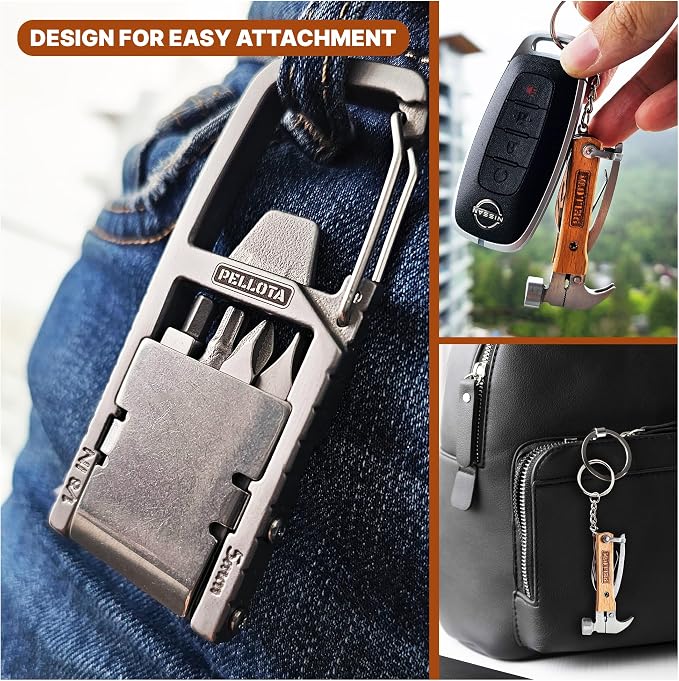 Multi Tool Prizes [17-in-2] for Adults - Multi Tool for Men, Multitool, Small Hammer, Small Tools, Hammer Multitool, Gifts for Men, Dad, Husband, Camping, Bottle opener, retrieve card pin