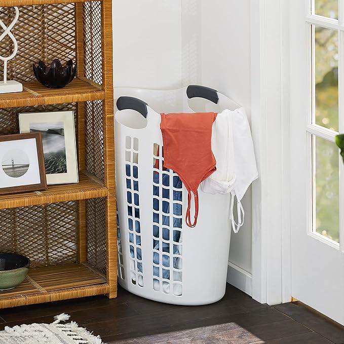 Gracious Living 4 Pack Easy Carry Flex Hamper, Large 87.5L Laundry Basket | Lightweight Plastic Ventilated Clothes Bin with Handles, White