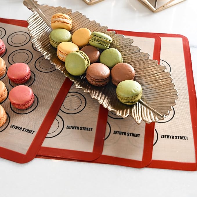 Macaron Silicone Baking Mats - Set of 10 - Full Size - 16 x 24in, Non-Stick Macaron Mat for Perfect Baking - Dishwasher & Oven Safe, Ideal for Macarons, Cookies, Bread, Red Border