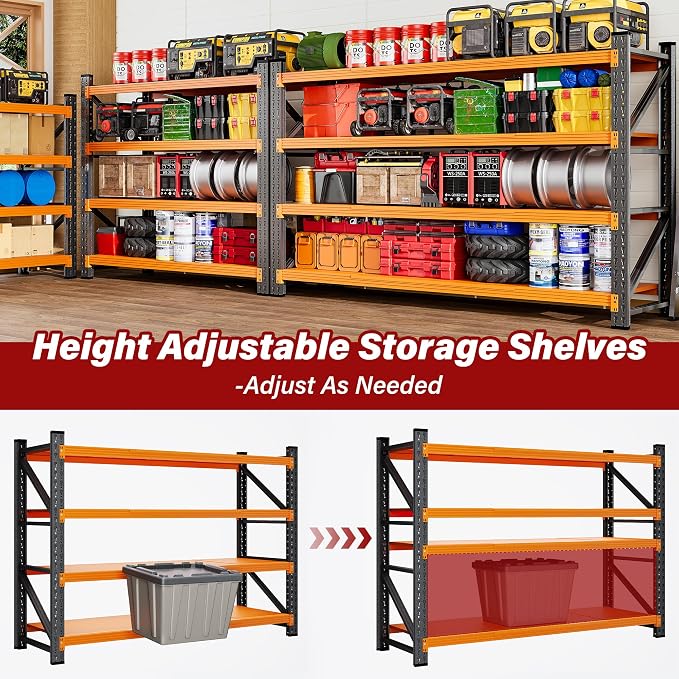 5000LBS Heavy Duty Garage Shelving Units,60" Wide & Deep Storage Shelves,Orange Metal Garage Shelves,Large Storage Rack,Steel Shelf,Industrial Shelving for Shop,Warehouse,60" W x 24" D x 70" H