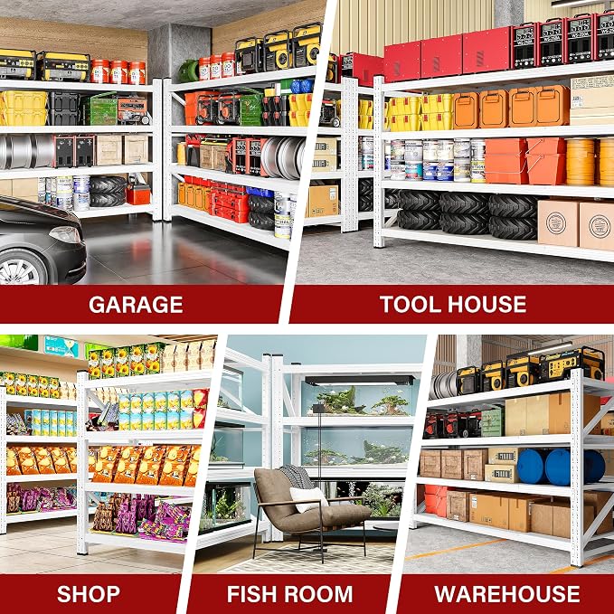 71.3" Wide Heavy Duty Garage Shelving Units,5000LBS Deep Storage Shelves,White Metal Garage Shelves,Steel Shelf,Large Storage Rack,Industrial Shelving for Shop,Warehouse,Basement,71.3"W x 24"D x 70"H