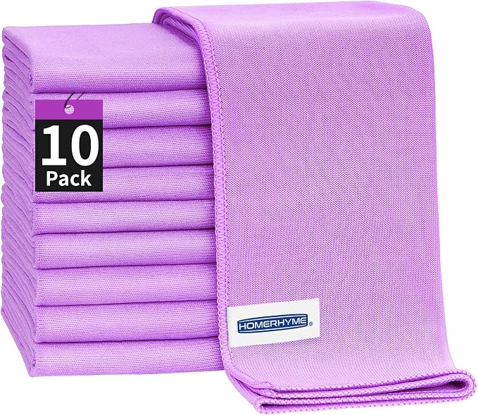 Microfiber Cleaning Cloth - 10 Pack Glasses Cleaning Cloth, 16" x 14" Window Cleaning Rags, Streak Free Lint Free Polishing Cloths Wipes for Eye Glass, Stainless Steel, Windshield, Purple