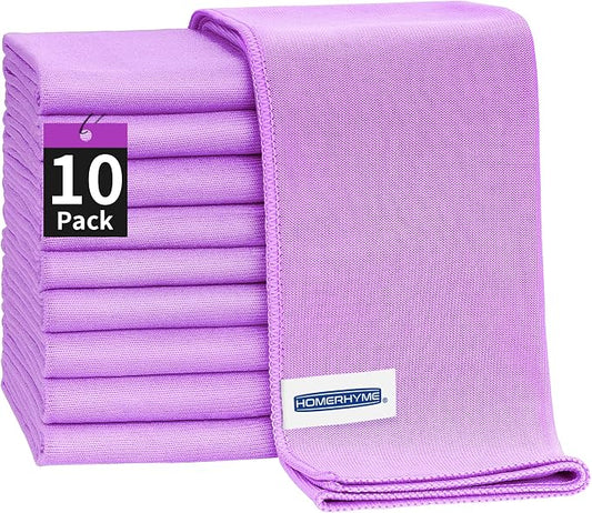 Microfiber Cleaning Cloth - 10 Pack Glasses Cleaning Cloth, 16" x 14" Window Cleaning Rags, Streak Free Lint Free Polishing Cloths Wipes for Eye Glass, Stainless Steel, Windshield, Purple