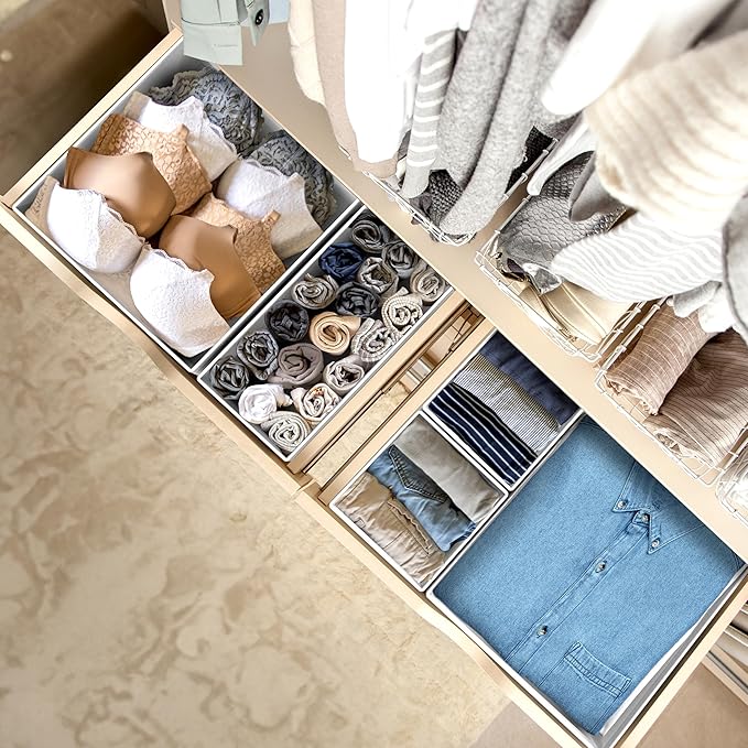 Simple Houseware Foldable Drawer Organizer Stocking Bin, Set of 12, Gray | Fabric Storage Bins for Clothes, Underwear, Bra, Panty, Socks, Onesies – Closet & Dresser Dividers for Home